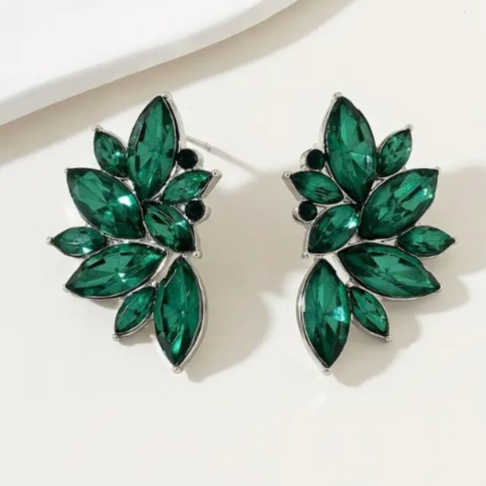 Rhinestone Emerald Green, Holiday Earrings, Jewelry, Women's Jewelry